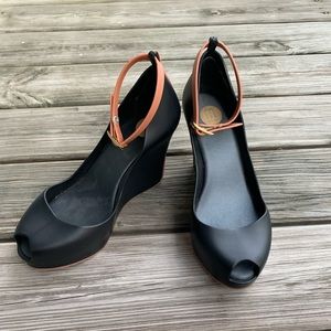 Black and Brown Melissa Peep Tow Wedges